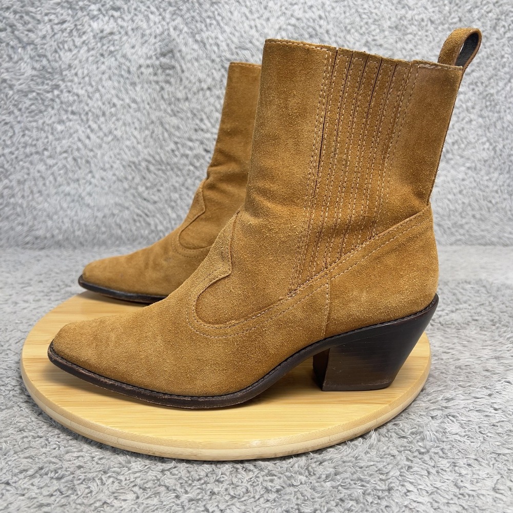 Tory Burch Boots Womens Size 8.5 Brown Suede Western Ankle Cuban Heel Pull On‎